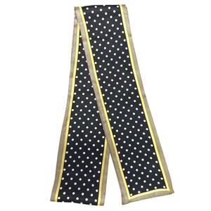Vintage Talbots 90s Silk Scarf Black White Polka Dots Beige Yellow Border 67”x4”